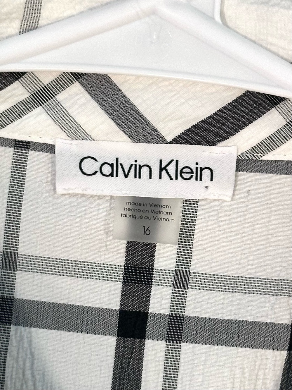 Calvin Klein White and Black Plaid Midi Shirt Dress with Tie Waist - Picture 2 of 3